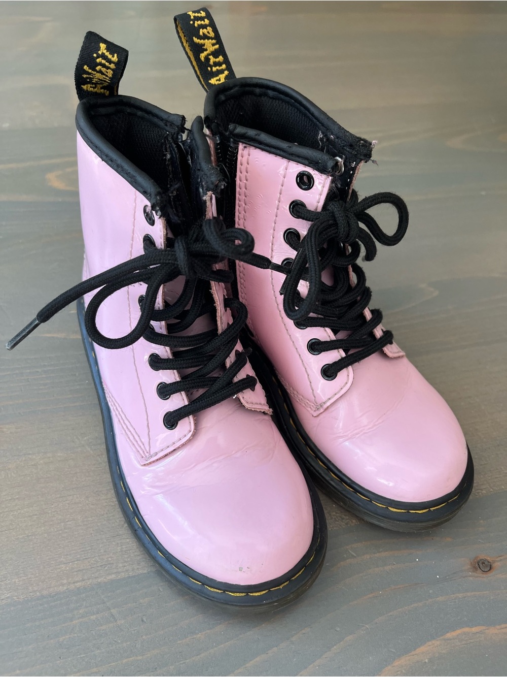 Dr. Martens Kids 1460 Patent Leather Lace Up Boots in Pale Pink 12